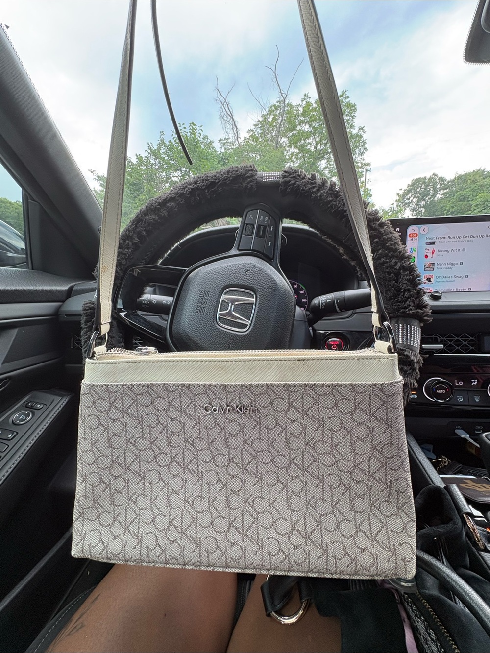 Calvin Klein Beige & Cream Monogram Shoulder Bag